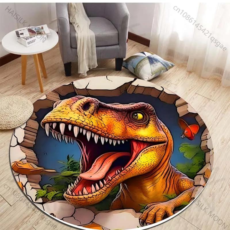 HD 3D Dinosaur Print Round Rugs for Bedroom Area Floor Mats for Kids Room Household Bath Chair Mat Carpet Living Room Home Decor