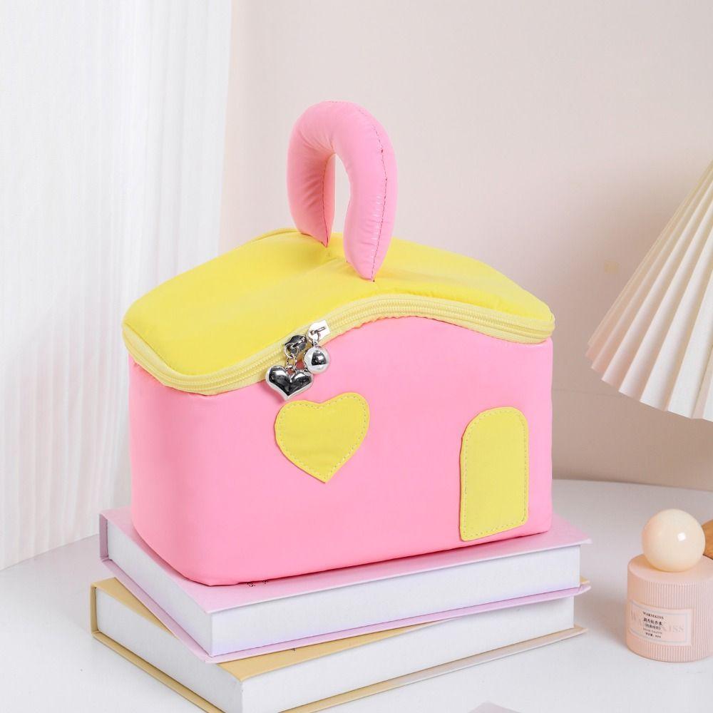 Korean Style Cartoon Makeup Bags House Shape Toiletries Storage Pouch Travel Wash Handbag  Outdoor