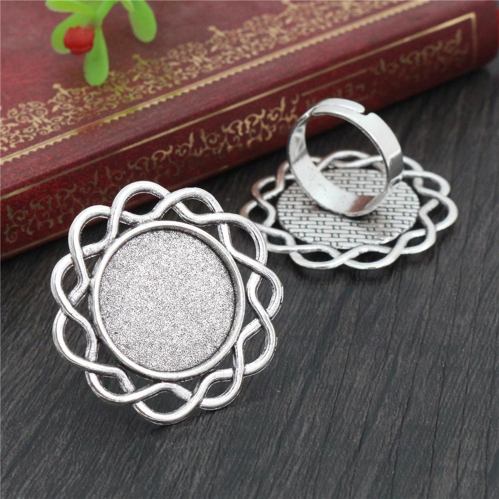 20mm 5 Stück Antik Versilbert Bronze Messing Verstellbare Ringfassungen Leer/Basis,Passend für 20mm Glas Cabochon,Knöpfe;Ringeinfassungen
