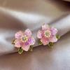 Koreanische Lila Kristall Kamelien Ohrstecker für Damen Elegante Tropföl Perle Blume Ohrringe Hochzeit Zirkonia Accessoires