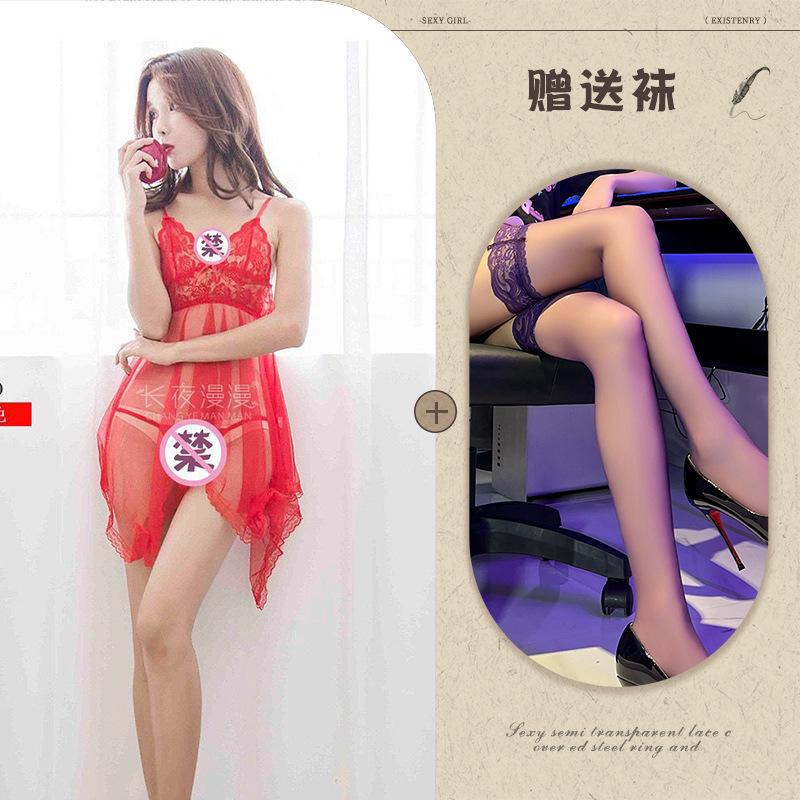 Sex underwear European and American temptation suit women's transparent suspender large size lace mesh large size
