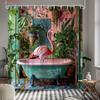 1pc flamingo bathtub shower curtain mint green clawfoot tub  -   With Hooks Waterproof Mildew Proof Easy Install Washable