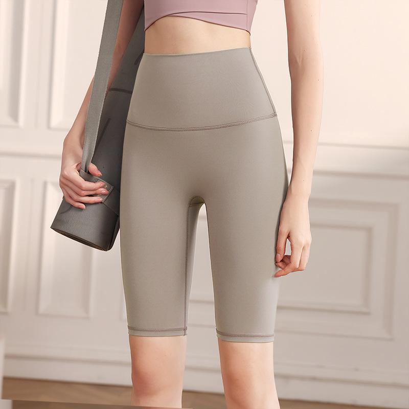 Sports shorts 2025 double-sided brocade nude fitness medium pants high waist slim peach hip sports five-point tight yoga pants women