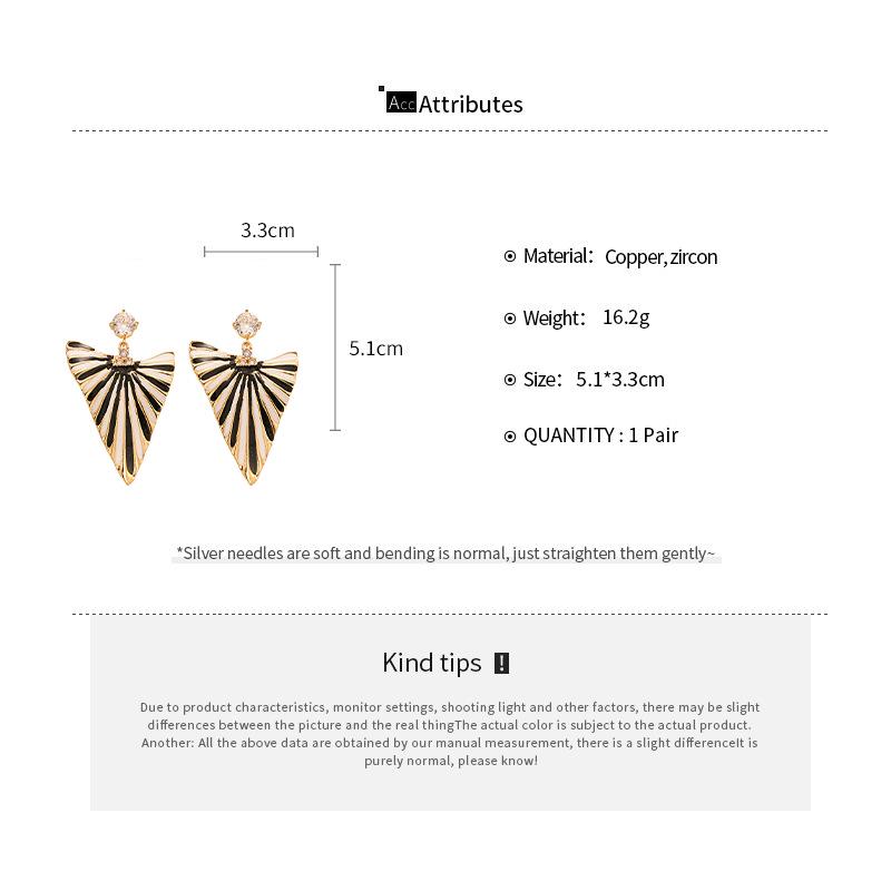 European-American Style Zircon Stripe Triangle Silver Earrings - Retro & Elegant High-End Women's Jewelry