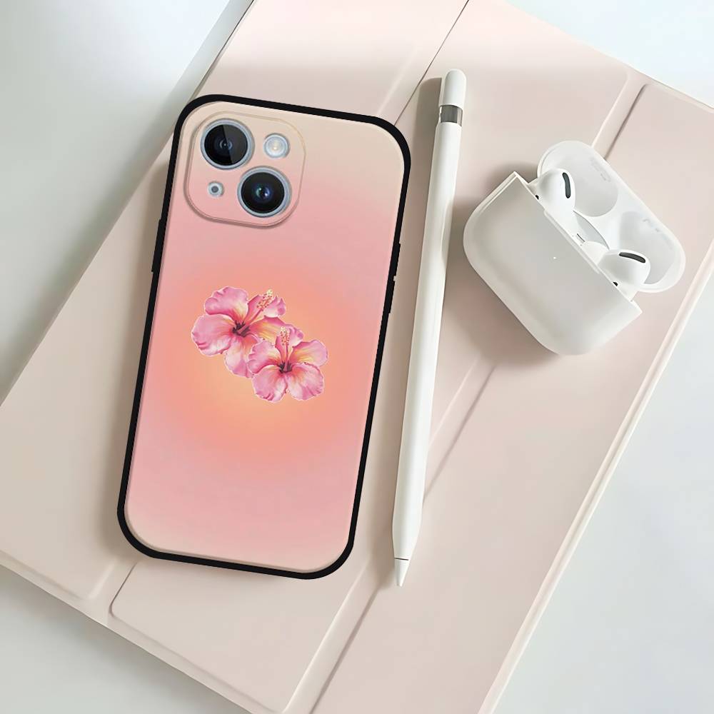 P-Peach-B-Blossom Black Phone Case That Fits For IPhone 17,16,15,11,13,14 Pro Max,Plus,X,Xr,Xs Max,13Mini