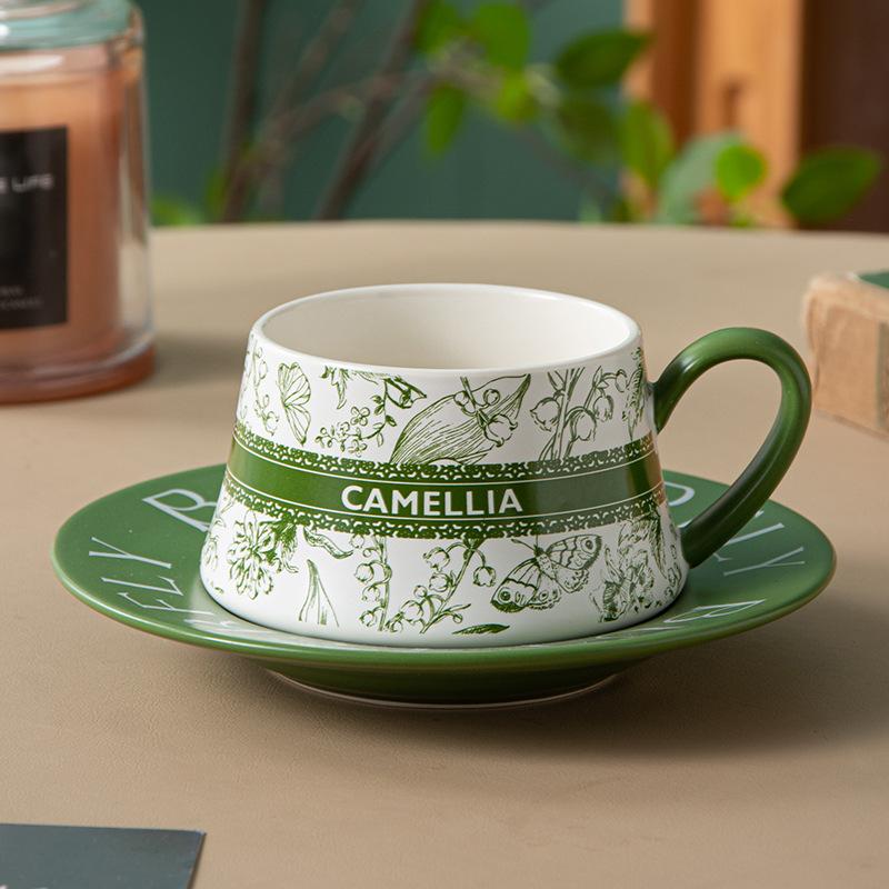 Chinese Style Ceramic Coffee Cup Saucer Set Household Drinking Cup Afternoon Tea Tableware Niche Latte Cup High Looking Girls