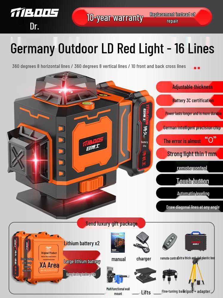 Nível Laser Infravermelho Automático de Alta Precisão de 12 Linhas para Uso Interno/Externo