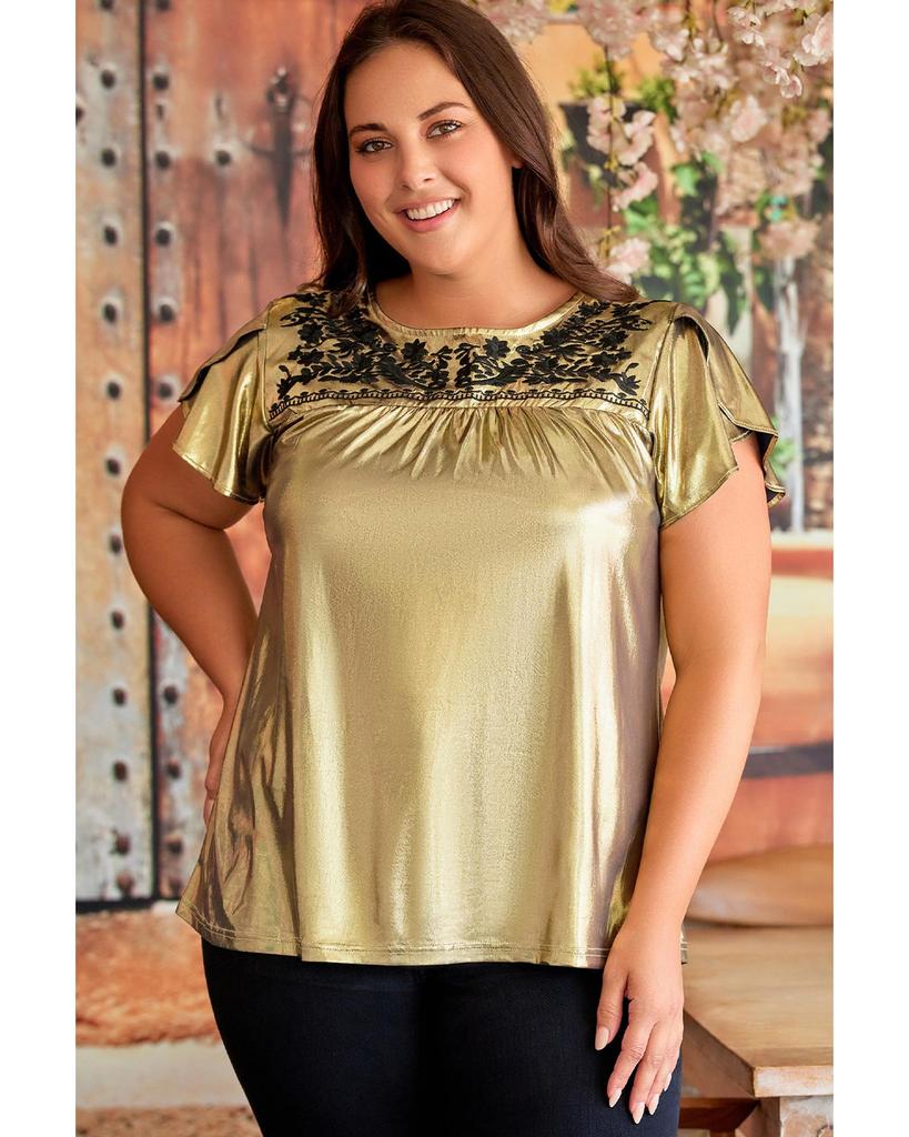 Azura Exchange Floral Embroidered Short Sleeve Top