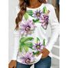 Women's Passionflower Print Long-Sleeved Loose-Fit Round Neck Top, Casual, Everyday, Stylish and Elegant