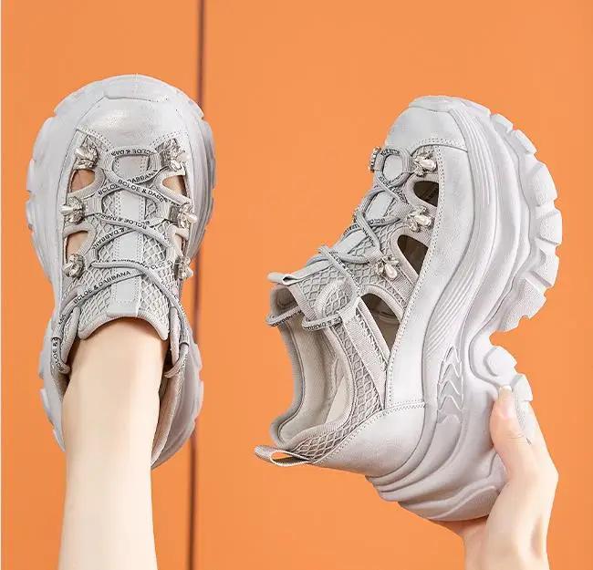 Fashion 9CM Air Mesh Microfiber Leather Comfy Booties Chunky Sneaker Ankle Boots Platform High Brand Fashion Spring Summer Shoes Women