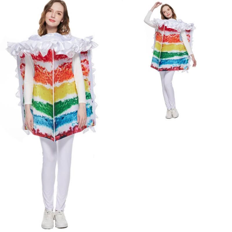 Vibrant Cream Layered Cake Cosplay Costume Unisex Rainbow Themed Outfit For Parties