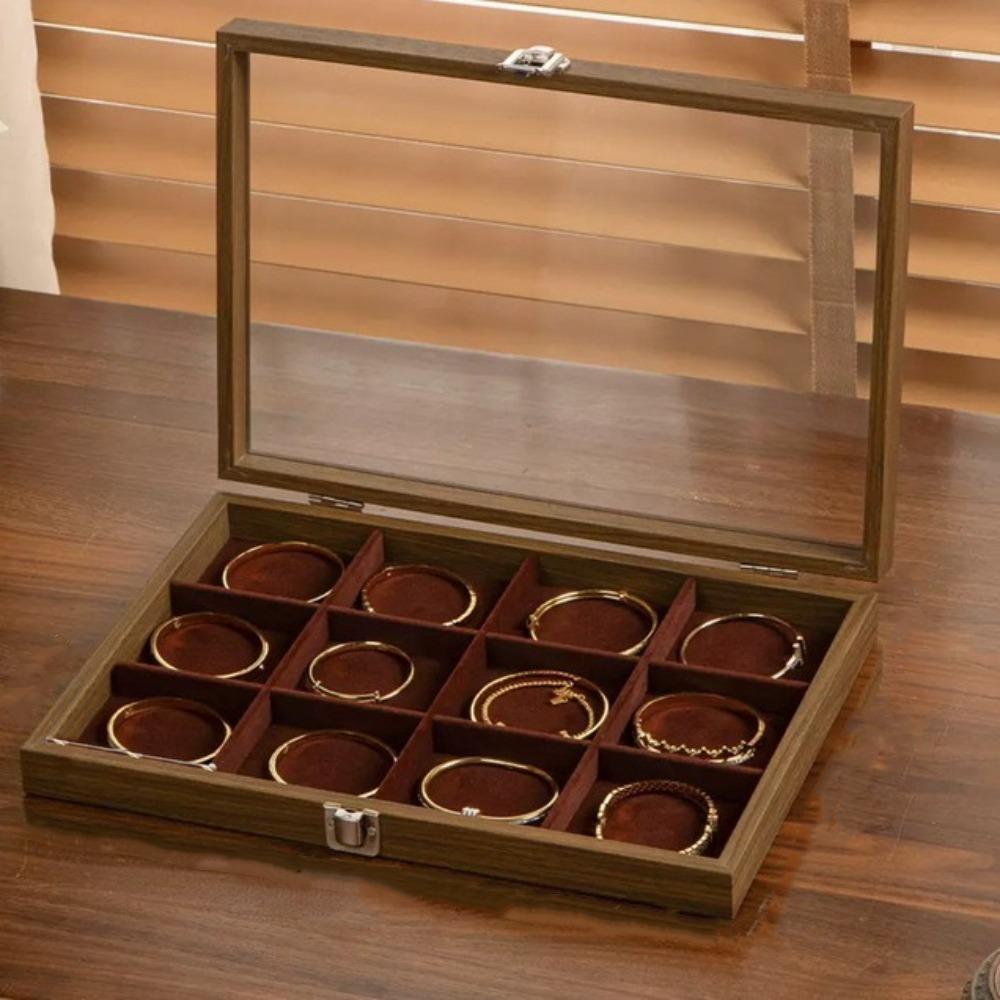 Dust-proof Wooden Jewelry Tray Velvet Jewelry Holder Case Jewelry Storage Box  Jewelry Storage