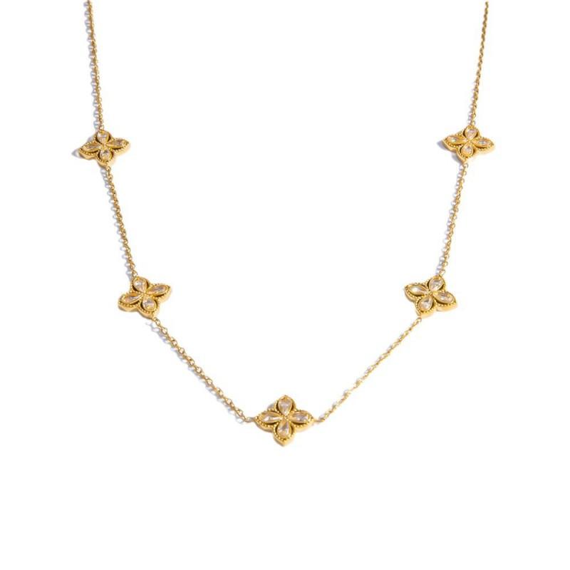 Stainless Steel Four Leaf Clover Necklace Earring Set Women Lightweight Hypoallergenic Jewelry Elegant Minimalist