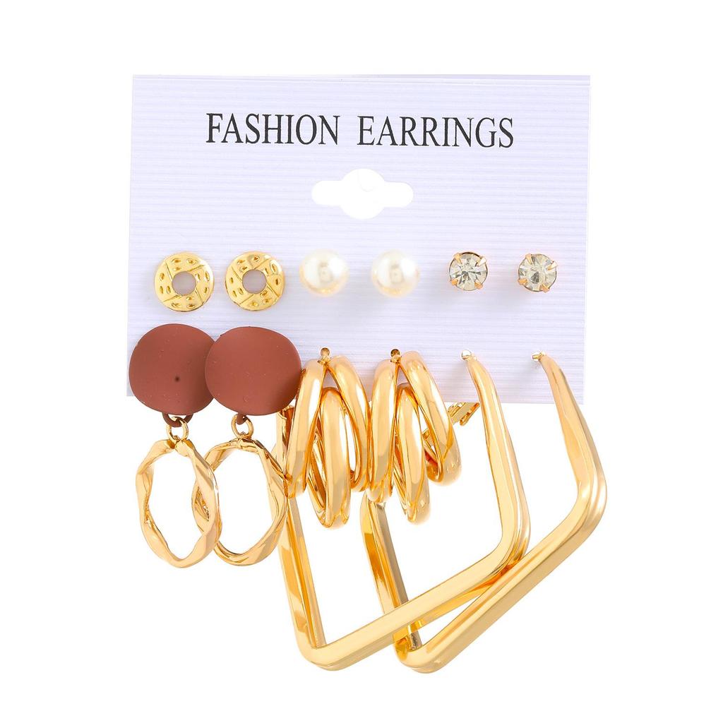 Fashionable Retro Geometric Hoop Earring Set for Women