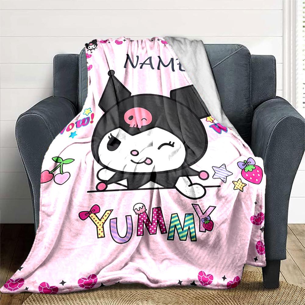 Customizable Kuromi5 Throw Blanket – Personalized Name, All-Season Cozy Snug Blanket, Machine Washable, Personalized Blanket