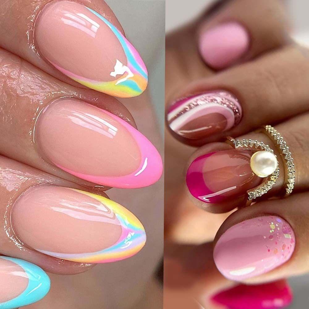 

Красочные накладные ногти Длинные овальные кончики ногтей Съемные накладные ногти для DIY