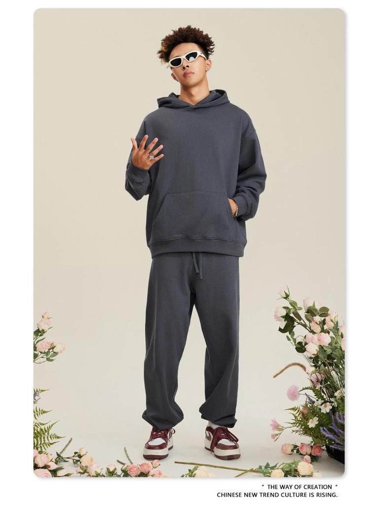 2025 Autumn Men's Basic Heavyweight Terry Cloth Hoodie - Trendy American Brand, Solid Colors, Unisex Design.