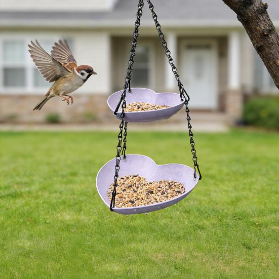 Hanging Bird Feeder for Outdoors Two-Tier Wild Bird Feeder Heart Shaped Seeds And Water Feeder Tray for Outside Garden Patio Deck Yard