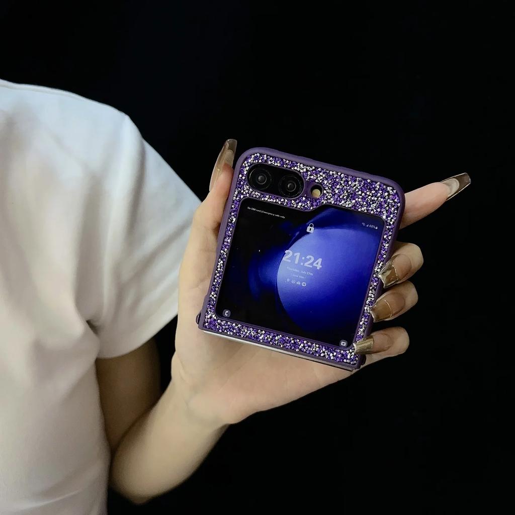 TPU Soft Edge Magnetic Sparkling Diamond Phone Case for Samsung Galaxy Z Flip 7 fe 6 5 4 3 Flip7 Flip6 Protective Cover