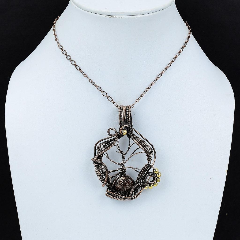 Tree Of Life Dinosaur Bone Pendant Copper Wire Wrapped Pendant Genuine Gemstone Jewelry Handmade Elegant Pendant Copper Jewelry Gift For Her