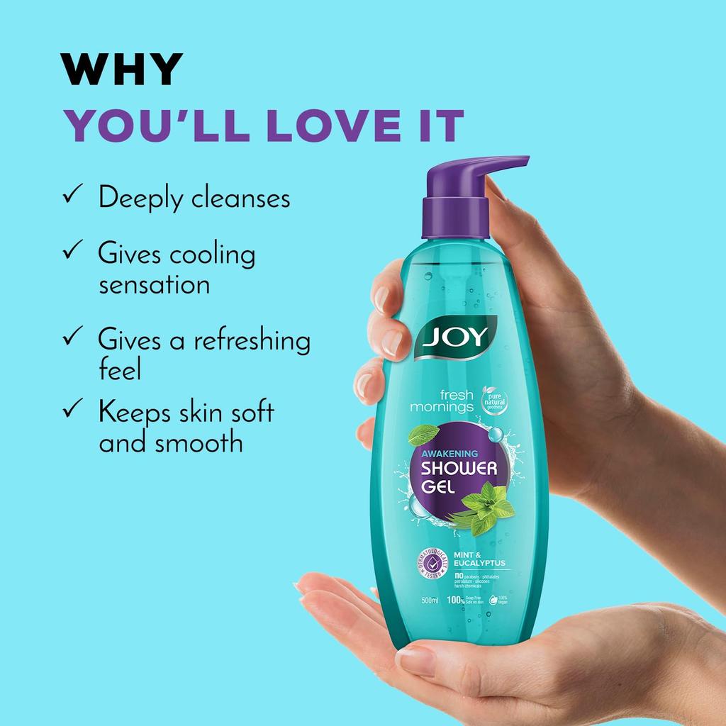 Joy Mint & Eucalyptus Shower Gel Body Wash 500 ml Pack of 1 | Vegan Soap Free, Cooling Mint & Deep Cleansing Eucalyptus for All Skin Types