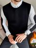 2025 Men's Winter Plus Velvet Warm Sweater Slim Fit Business Trendy Two-Piece Layer Shirt