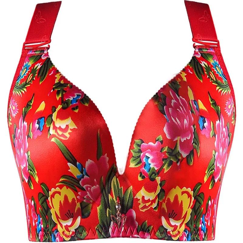 BH mit Raffungen, verstellbar, dünner Abschnitt, große Größe, ohne Stahlring, Unterwäsche, Damen-Top, Stützfunktion, Y-Druckstil