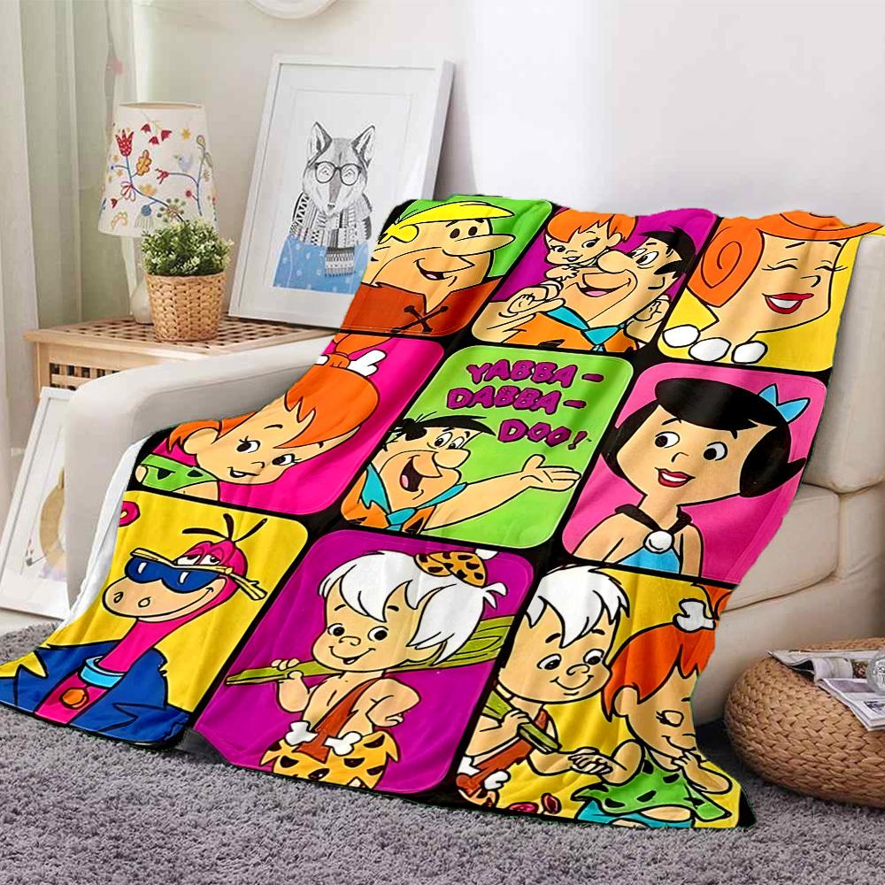 1pc Flintstones Family Flannel Throw Blanket HD Printed Lightweight Soft Warm All Season Blanket for Sofa, Bed, Travel, Camping Machine Washable