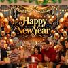 Black Gold New Year Backdrop Banner 2026 Happy New Year Christmas Party Background Decoration Gifts New Year Party Supplies