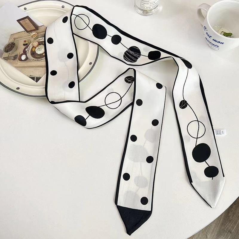 Women Casual French Style Printed Hair Band Headwear Scarves 6.5cm*90cm