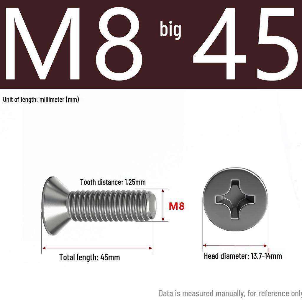 201 Stainless Steel Countersunk Phillips Head Screw: Flat Head Bolt M2-M8
