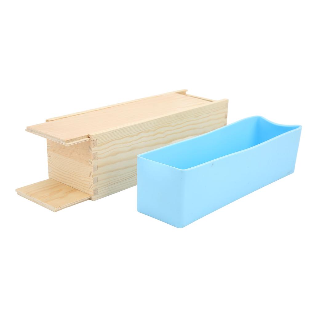Soap Loaf Mold DIY Rose Hand Made Soap Toast Sky Blue Silicone Mould Double Open Wooden Box Set