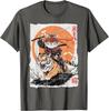 Ninja Cat Riding Tiger Samurai Japanese Art Graphic Tee Casual Short Sleeve TShirt For Men Women