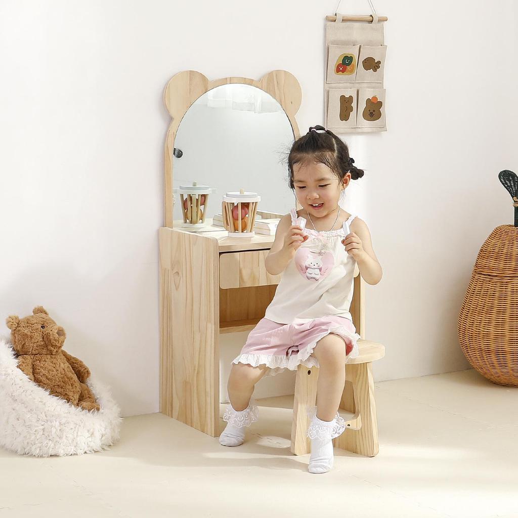Korean Princess Solid Wood Children's Dressing Table and Stool Set for Girls' Room