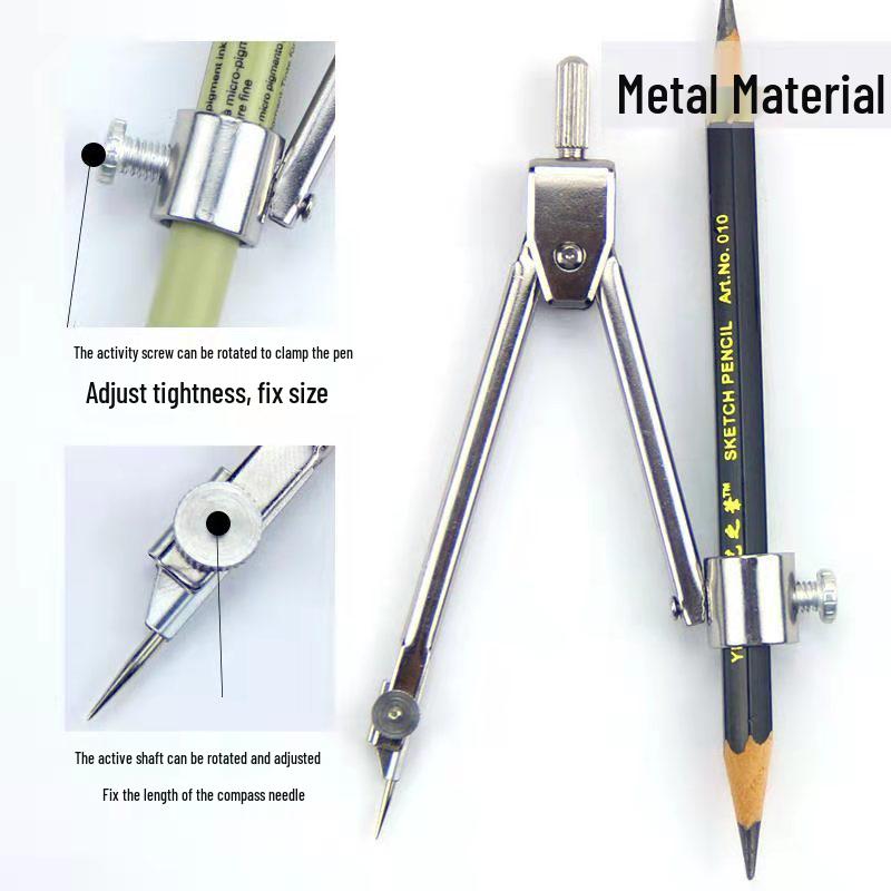 Multi-Functional Stainless Steel Drawing Tool with Compass and Pen/Pencil Clip