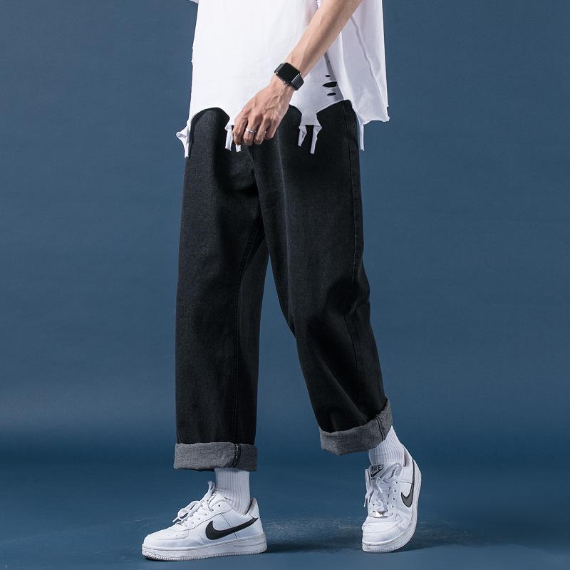 Men's Light-Colored Loose Straight-Leg Jeans - Trendy Korean Style, Retro Wide-Leg Floor-Length Daddy Pants