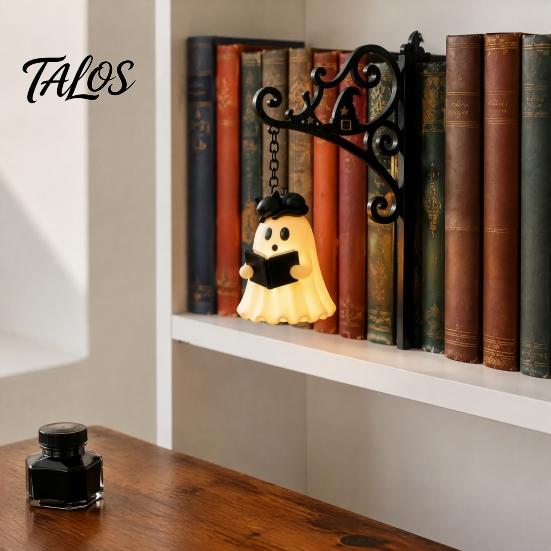 Creative Bookshelf Decorations Hanging Ghost Book Light, Spooky Iron Decor with Warm Small Display Glow, Gothic Reading Corner Ambient Lighting