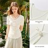 Women's Flower Knot V-Neck Knitted Short Sleeve Top