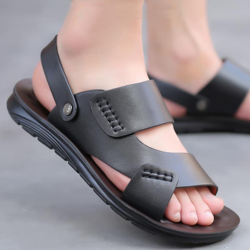 Pánské módní kožené sandály, prodyšné, protiskluzové, duté, ležérní kožené boty, venkovní plážové boty