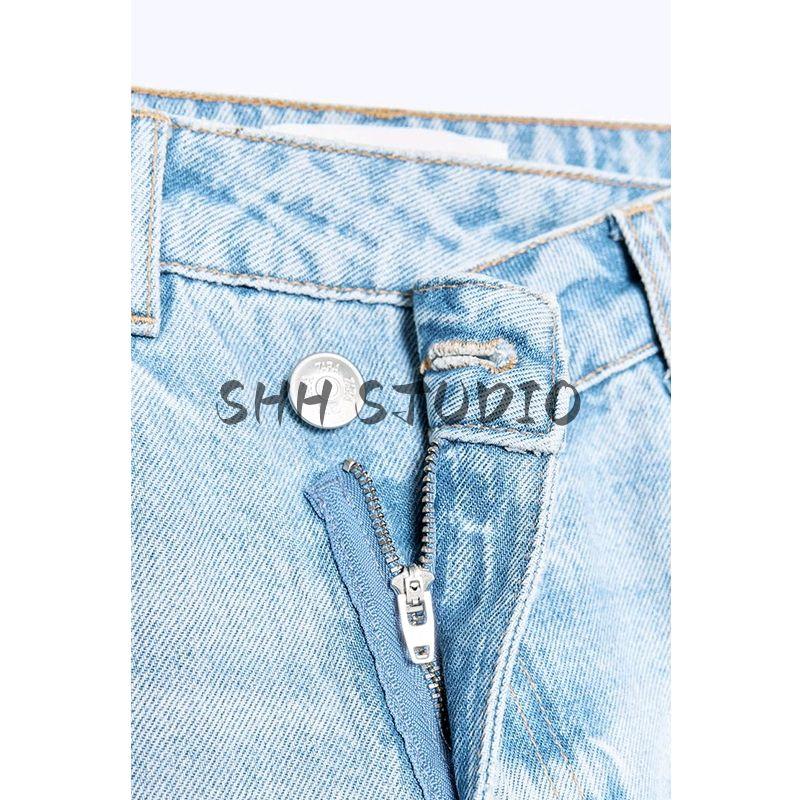 Summer New Women clothes Metal Button Decoration Double Placket Waist High Waist Long Straight Jeans 6147085