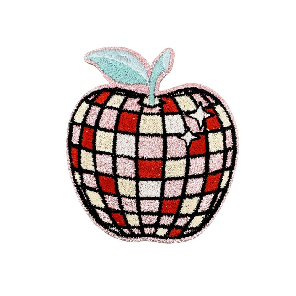 Shiny Gold Edged Embroidered Plaid Fruit Patch for Clothing Decoration