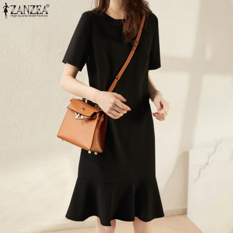 ZANZEA Rochie casual de vară, cu mâneci scurte, cu volane