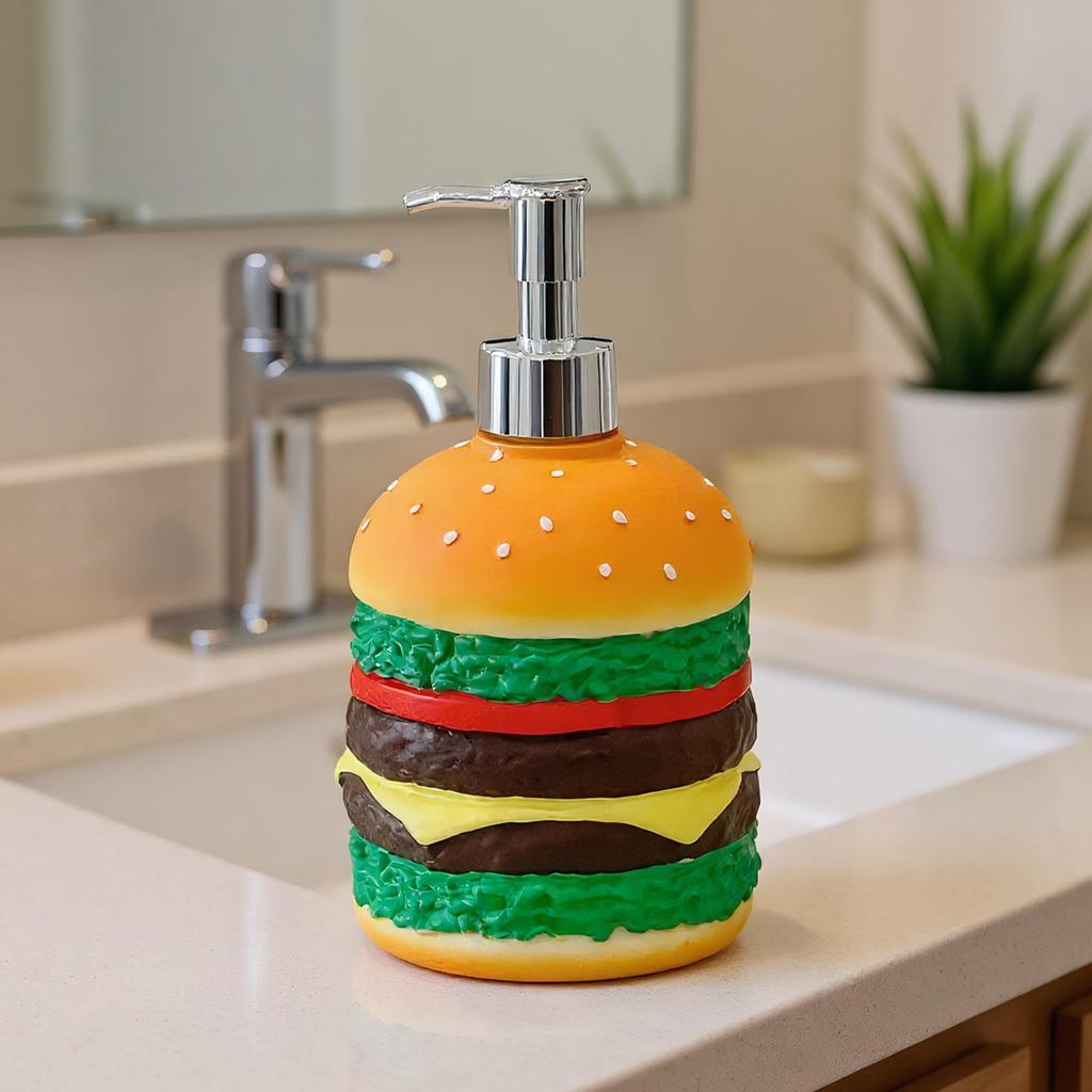 Cute Hamburger Shaped Press Soap Dispenser Hamburger Dishwashing Liquid Holder Kitchen Decorative Countertop Soap Dispenser