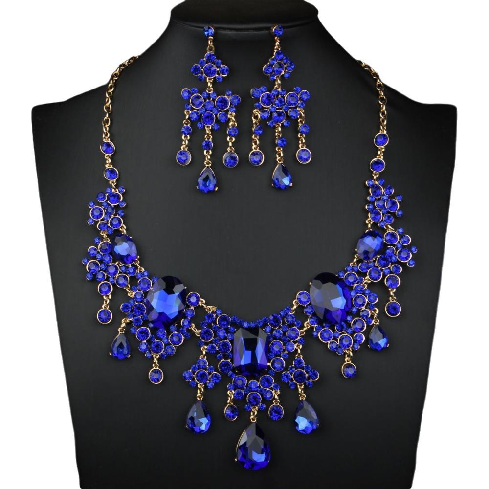 Shiny Necklace Earrings Set Baroque Wedding Bridal Accessories Rhinestone Jewelry Set Prom Event