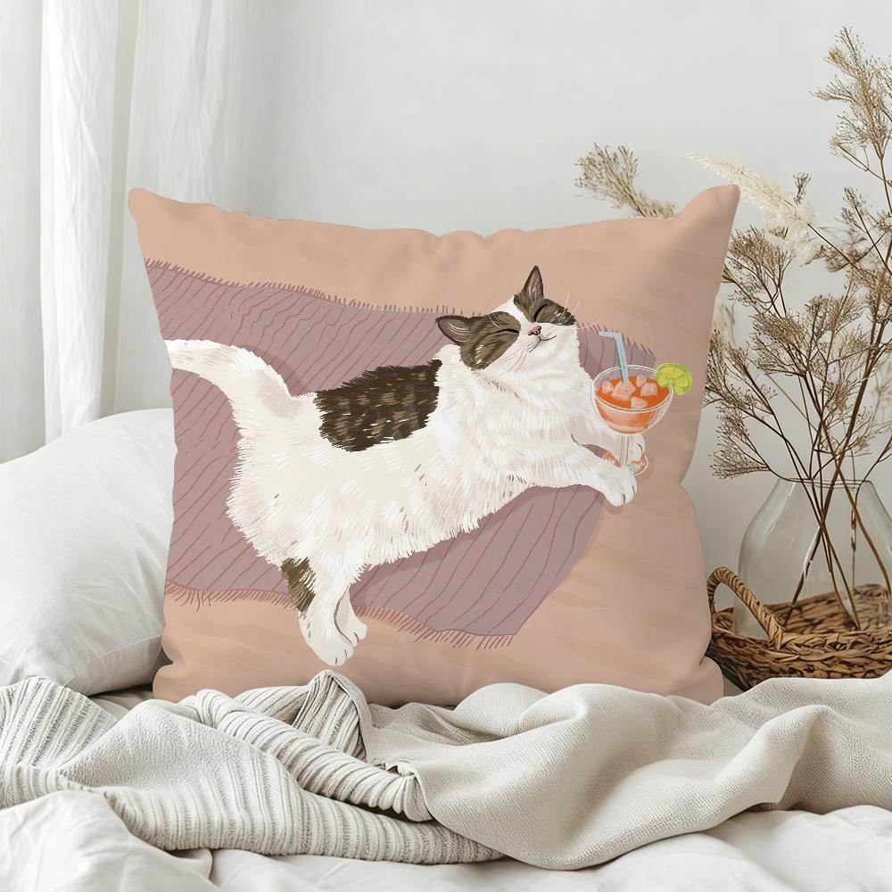 Cat Is Leisure Life Pillow Case Sofa Living Room Bedroom Headboard Backrest Square Cushion Nap Time