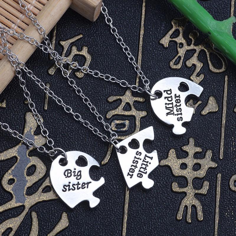 Sister Necklace with Stitching Heart-shaped Pendant, Alloy Material, Creative Friendship Choker, Women's Fashion Jewelry, 3 Pcs/Set