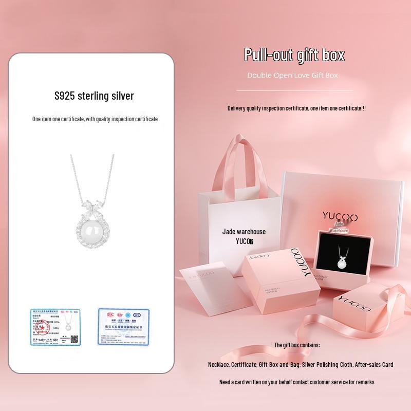 Chalcedony Bowknot 925 Sterling Silver Necklace, Light Luxury Birthday Gift for Women and Girls