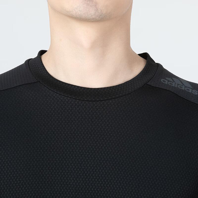 Adidas Solid Color Crew Neck Short Sleeve Logo Elastic Waist Mid Rise Shorts Casual Sports Set Men sets Black HC4230+HE7405