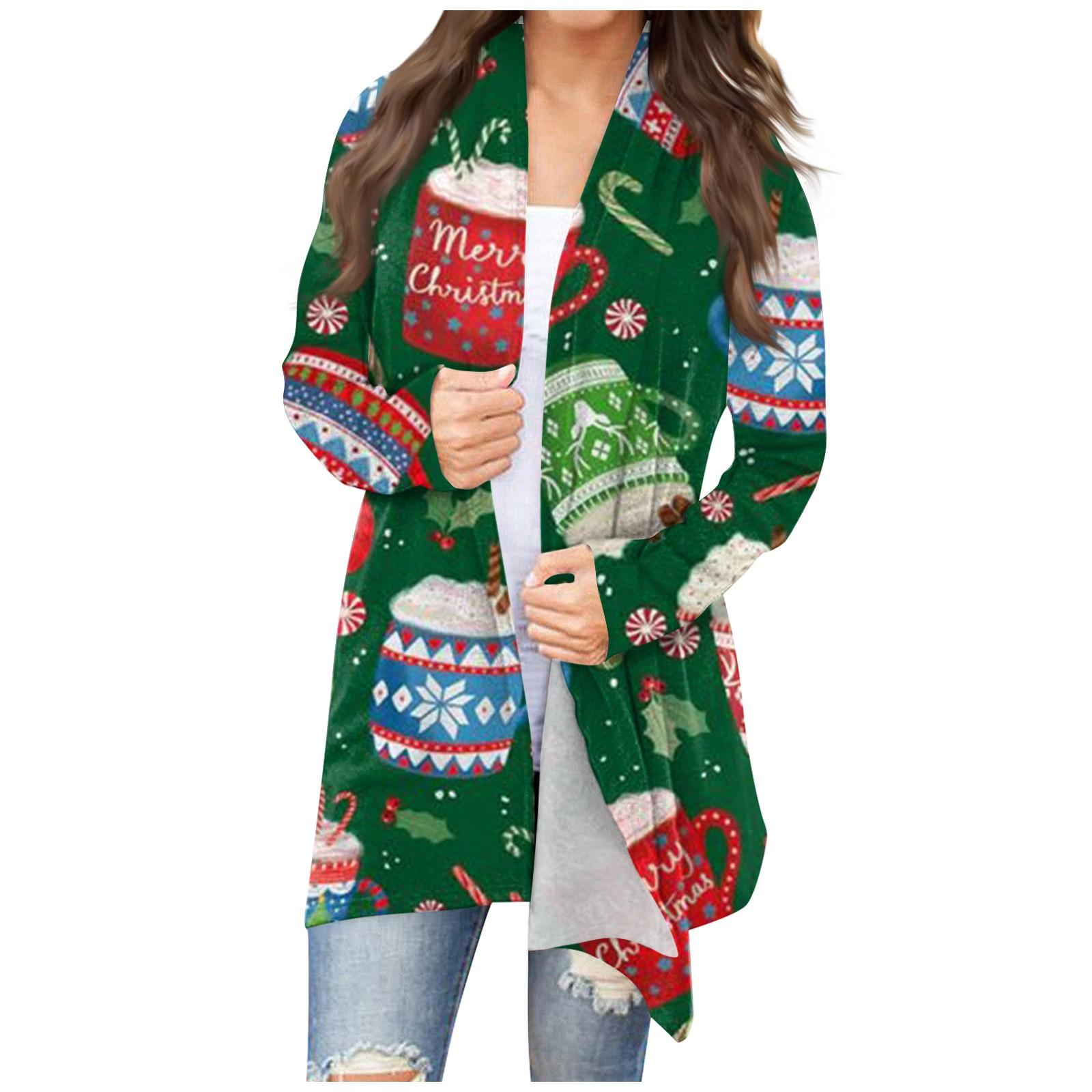 

Жіноча модна повсякденна різдвяна куртка з кардиганом середньої довжини XXXXL ціан