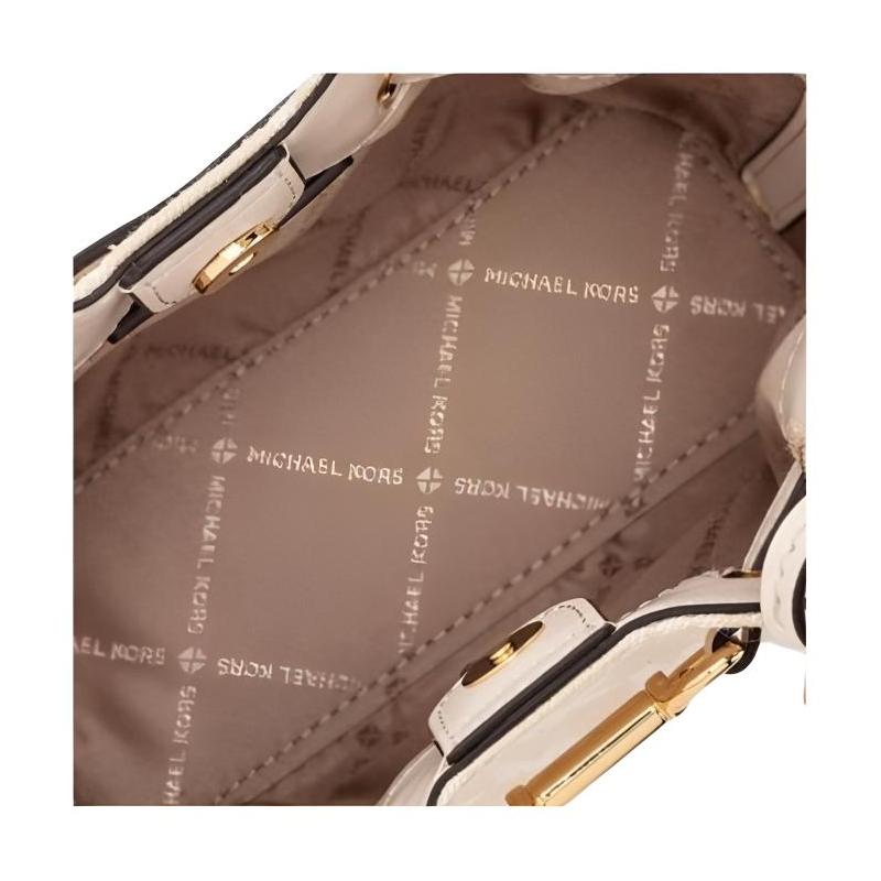 Michael Kors Carson NS Signature Brand Logo Gold Hardware Shoulder Crossbody Tote Small Women's Light Cream